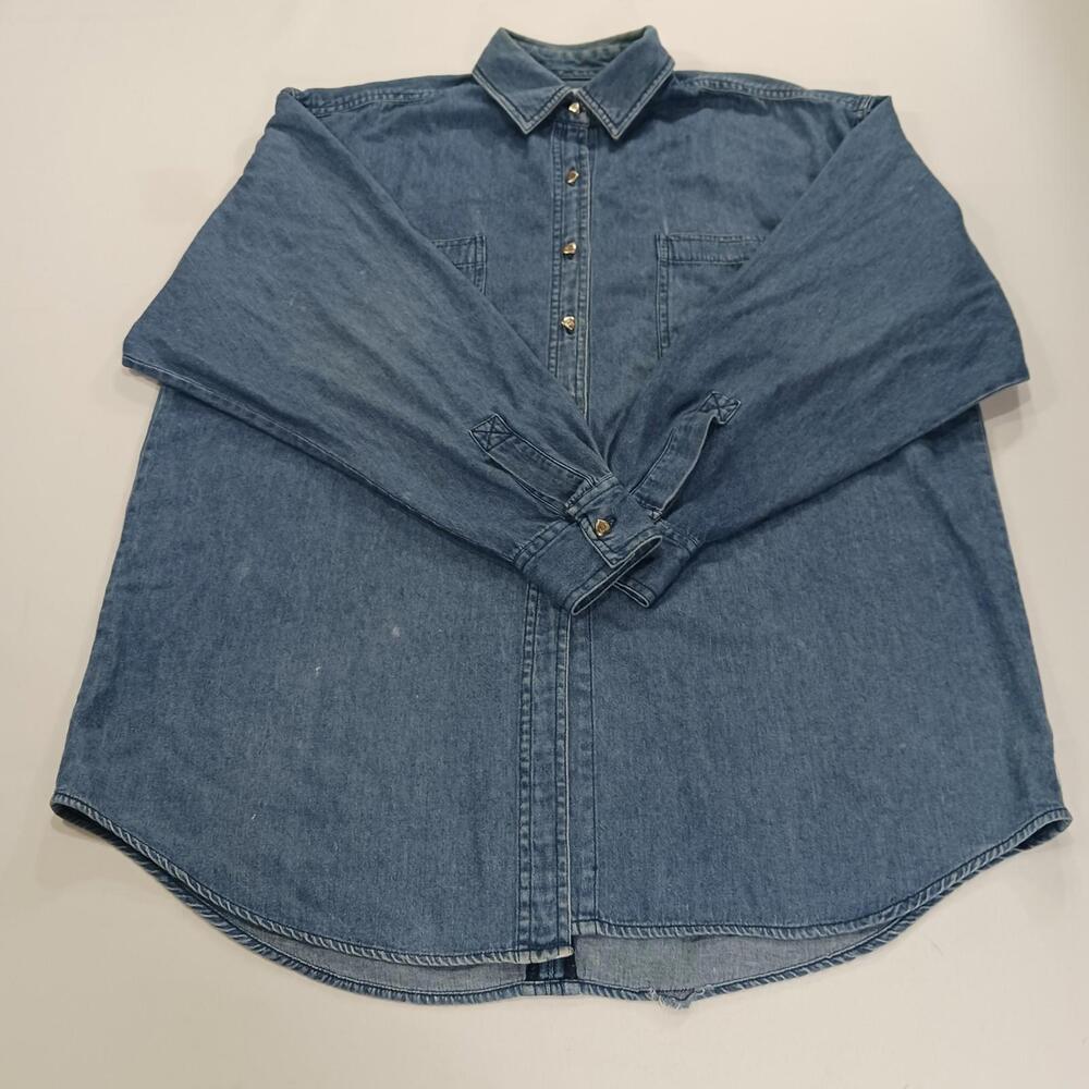 Vintage Partners Mervyns Women's Blue Cotton Shirt Pockets Size L Chest 48
